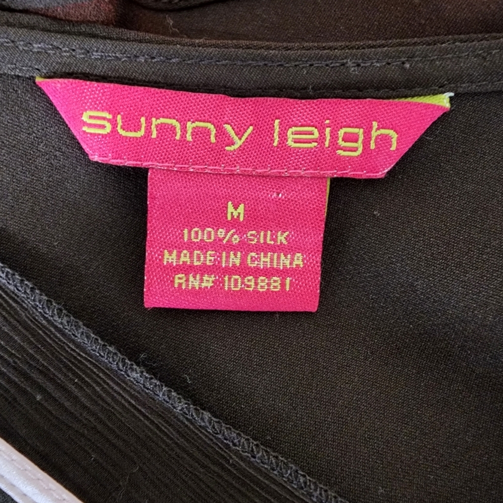 Sunny Leigh Y2K Chocolate & Pink 100% Silk Rosette Top Med Dainty 2000's Retro - Picture 9 of 9